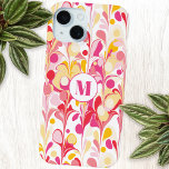 Monogram Abstract Patroon Roze Marmeren Retro iPhone 15 Case<br><div class="desc">Een modern,  abstract gemarmerd patroon in roze,  oranje en geel. Verander het monogram initiaal om zich te personaliseren.</div>