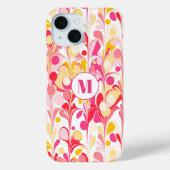 Monogram Abstract Patroon Roze Marmeren Retro Case-Mate iPhone Case (Achterkant)