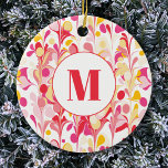 Monogram Abstract Retro Marmeren Patroon Keramisch Ornament<br><div class="desc">Leuk modern abstract gemarmerd motief in roze,  sinaasappel en geel. Originele kunst van Nic Squirrell. Wijzig het monogram initiaal om het te personaliseren.</div>