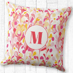 Monogram Abstract Retro Marmeren Patroon Kussen<br><div class="desc">Leuk modern abstract gemarmerd motief in roze,  sinaasappel en geel. Originele kunst van Nic Squirrell. Wijzig het monogram initiaal om het te personaliseren.</div>