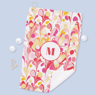 Monogram Abstract Retro Marmeren Patroon Roze Golfhanddoek