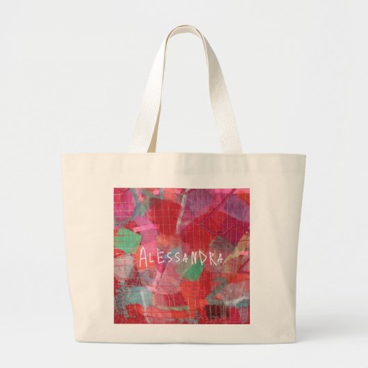 Monogram abstract rood roze girly patroon grote tote bag (Voorkant)
