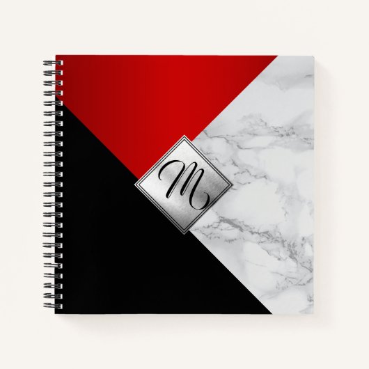 Monogram Abstract rood, zwart en marmer Notitieboek (Voorkant)
