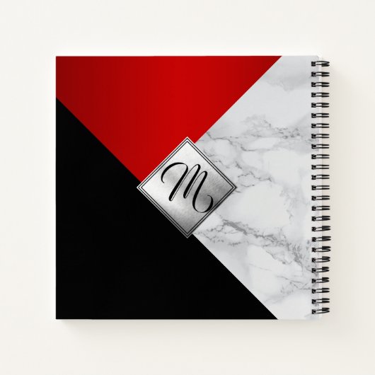 Monogram Abstract rood, zwart en marmer Notitieboek (Achterkant)