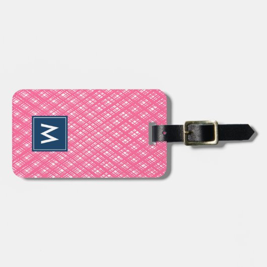 Monogram Abstract roze lijnlijnlijnlijnpatroon Bagagelabel (Voorkant horizontaal)