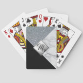 Monogram Abstract Silver Glitter en Marble Pokerkaarten (Achterkant)