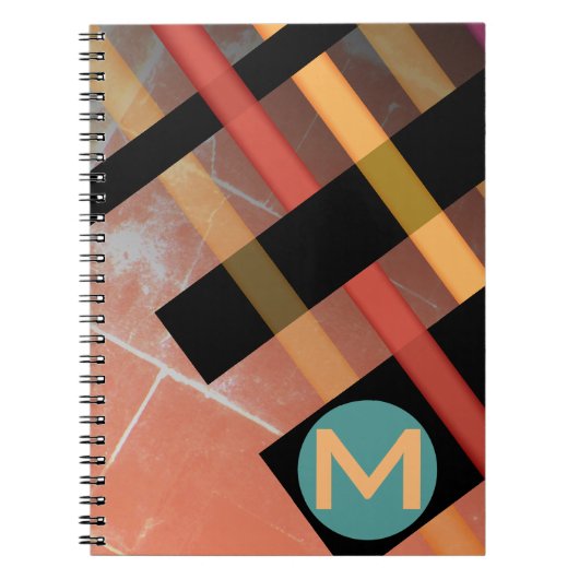 Monogram Abstract Weven Strepen Rood Geel Notitieboek (Voorkant)
