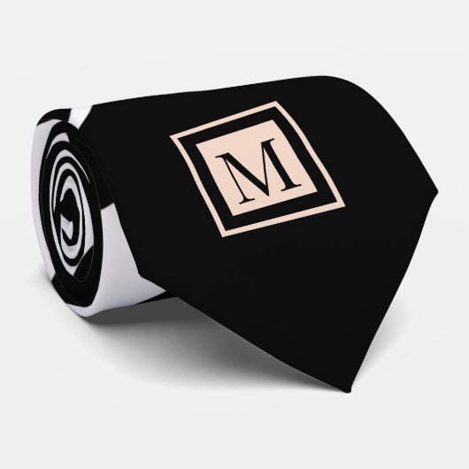 Monogram Abstract Zwart Wit Blush Roze Stropdas (Opgerold)