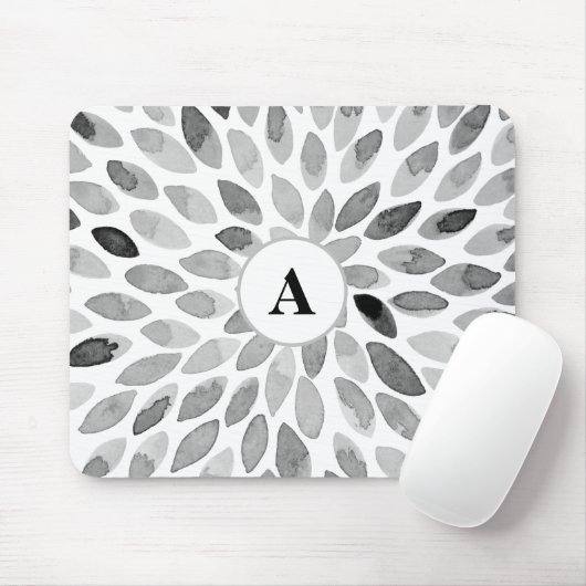 Monogram abstract zwart-witpenseelstreken muismat (Met muis)