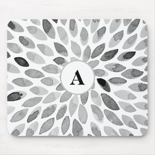 Monogram abstract zwart-witpenseelstreken muismat (Voorkant)