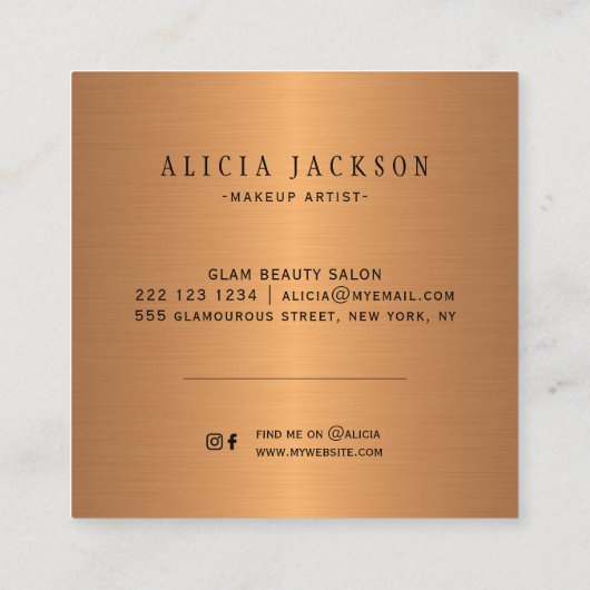 monogram abstracte acrylverfkopergoudglazen vierkante visitekaartje (Achterkant)