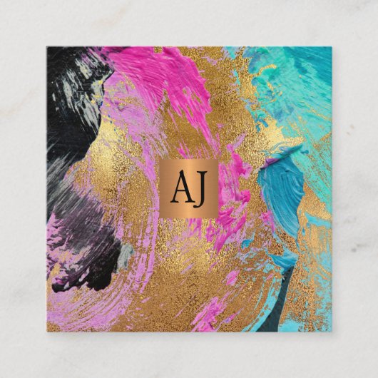 monogram abstracte acrylverfkopergoudglazen vierkante visitekaartje (Voorkant)