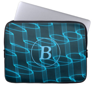 Monogram Abstracte blauwe neongolven Laptop Sleeve