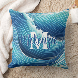 Monogram Abstracte Blauwe Oceaan Golf Kussen