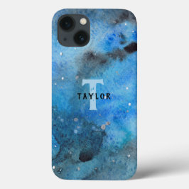 Monogram Abstracte Blauwe Zwarte Waterverf Fine Ar Case-Mate iPhone Case