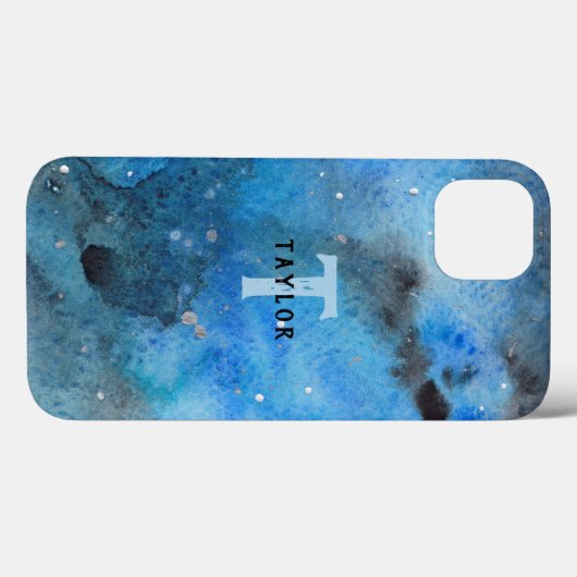 Monogram Abstracte Blauwe Zwarte Waterverf Fine Ar Case-Mate iPhone Case (Achterkant (horizontaal))