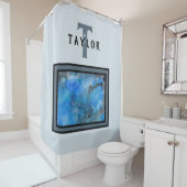 Monogram Abstracte Blauwe Zwarte Waterverf Fine Ar Douchegordijn (In situ)