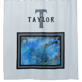 Monogram Abstracte Blauwe Zwarte Waterverf Fine Ar Douchegordijn (Voorkant)