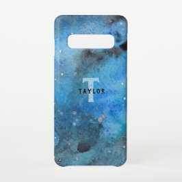 Monogram Abstracte Blauwe Zwarte Waterverf Fine Ar Samsung Galaxy S10 Hoesje