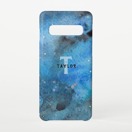 Monogram Abstracte Blauwe Zwarte Waterverf Fine Ar Samsung Galaxy Hoesje (Achterkant)