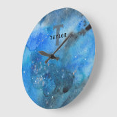 Monogram Abstracte Blauwe Zwarte Waterverf Grote Klok (Hoek)