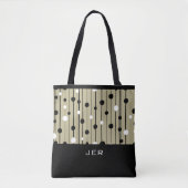 Monogram Abstracte cirkels lijnen zwart wit bruin Tote Bag (Voorkant)