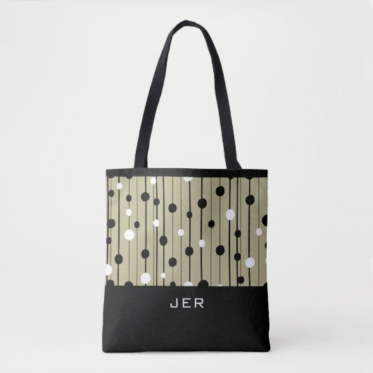Monogram Abstracte cirkels lijnen zwart wit bruin Tote Bag (Voorkant)