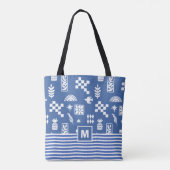 Monogram Abstracte geometrische vogel Bloemblauw Tote Bag (Achterkant)