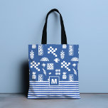 Monogram Abstracte geometrische vogel Bloemblauw Tote Bag<br><div class="desc">Monogram Abstracte Geometrische Bird Floral Blue Girly Chic Canvas tas beschikt over een stijlvolle moderne abstracte blauw-witte groovy geometrische,  retro matisse bloemen met regenbogen en vogeltjes in blauw-wit met uw aangepaste gepersonaliseerde monogram hieronder. Ideaal voor verjaardagen,  Moederdag,  kerstcadeaus,  feesten en meer. Creëer door Evco Studio www.zazzle.com/store/evcostudio</div>