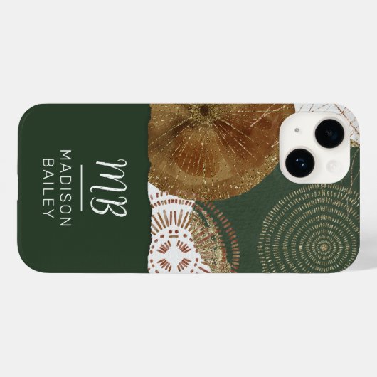 Monogram abstracte Gold Bronze Green Circles Case-Mate iPhone Case (Achterkant (horizontaal))