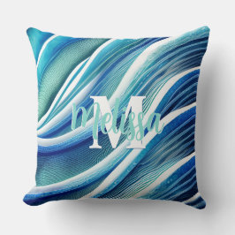 Monogram Abstracte golven in Blauw en Groen Kussen