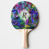 Monogram Abstracte kleurstof met zwenken en lijnen Tafeltennisbatje (Achterkant)
