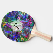 Monogram Abstracte kleurstof met zwenken en lijnen Tafeltennisbatje (Zijkant)