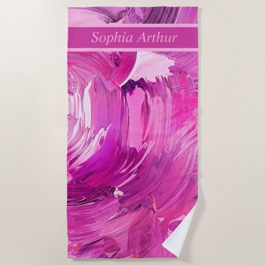 Monogram Abstracte Kunst Paars Roze Strandlaken (Voorkant)
