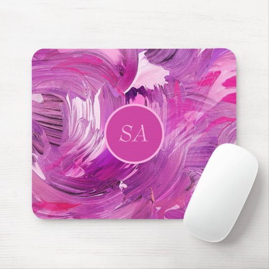 Monogram Abstracte Kunst Paarse Roze Kwaststreek Muismat (Met muis)
