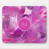 Monogram Abstracte Kunst Paarse Roze Kwaststreek Muismat (Voorkant)