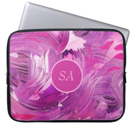 Monogram Abstracte Kunst Paarse Roze Penseel Slag Laptop Sleeve