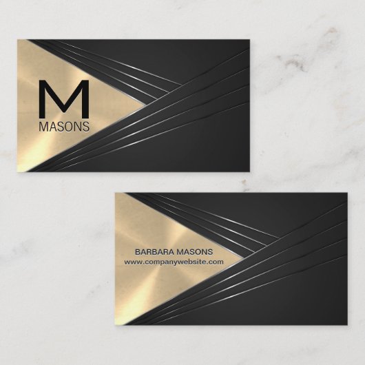 Monogram | Abstracte metalen gouden achtergrond Visitekaartje (Voorkant / Achterkant)