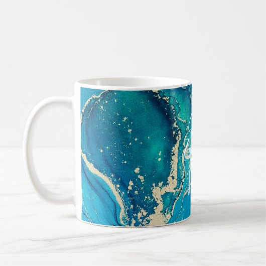 Monogram Abstracte naam blauwe en goudgrijze roebe Koffiemok (Links)
