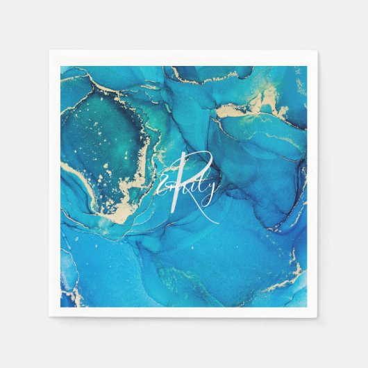 Monogram Abstracte naam blauwe en goudgrijze roebe Servet (Voorkant)