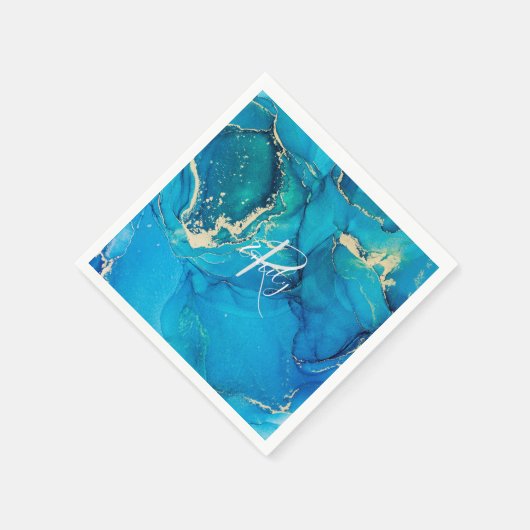 Monogram Abstracte naam blauwe en goudgrijze roebe Servet (Hoek)