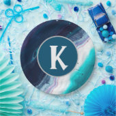 Monogram abstracte Oceaan Papieren Bordje (Feest)