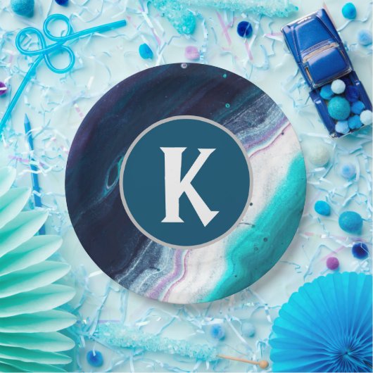 Monogram abstracte Oceaan Papieren Bordje (Feest)