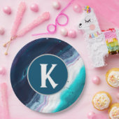 Monogram abstracte Oceaan Papieren Bordje (Feest)