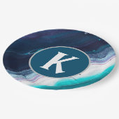 Monogram abstracte Oceaan Papieren Bordje (Gekanteld)