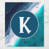 Monogram abstracte Oceaan Wijn Etiket (Enkel label)