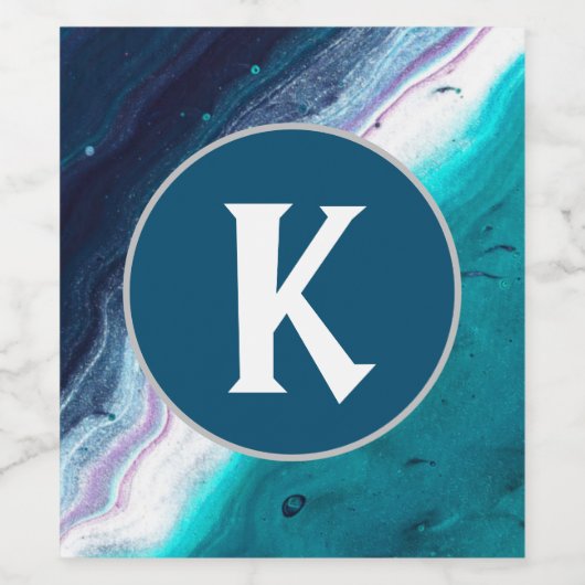 Monogram abstracte Oceaan Wijn Etiket (Enkel label)