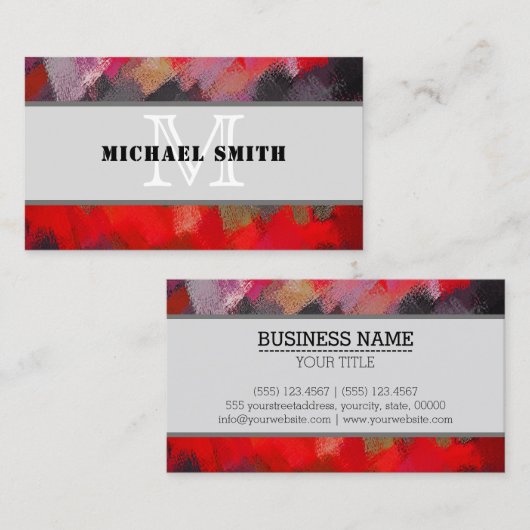 Monogram Abstracte rode ondergrond Visitekaartje (Voorkant / Achterkant)