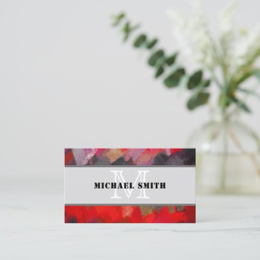Monogram Abstracte rode ondergrond Visitekaartje (Staand voorkant)