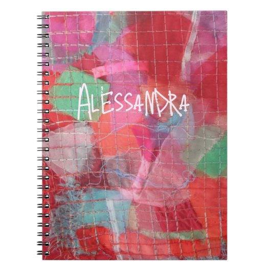 Monogram abstracte rode roze patroongordel notitieboek (Voorkant)